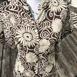 NWT Naturally Yours cotton brown w white shirt.